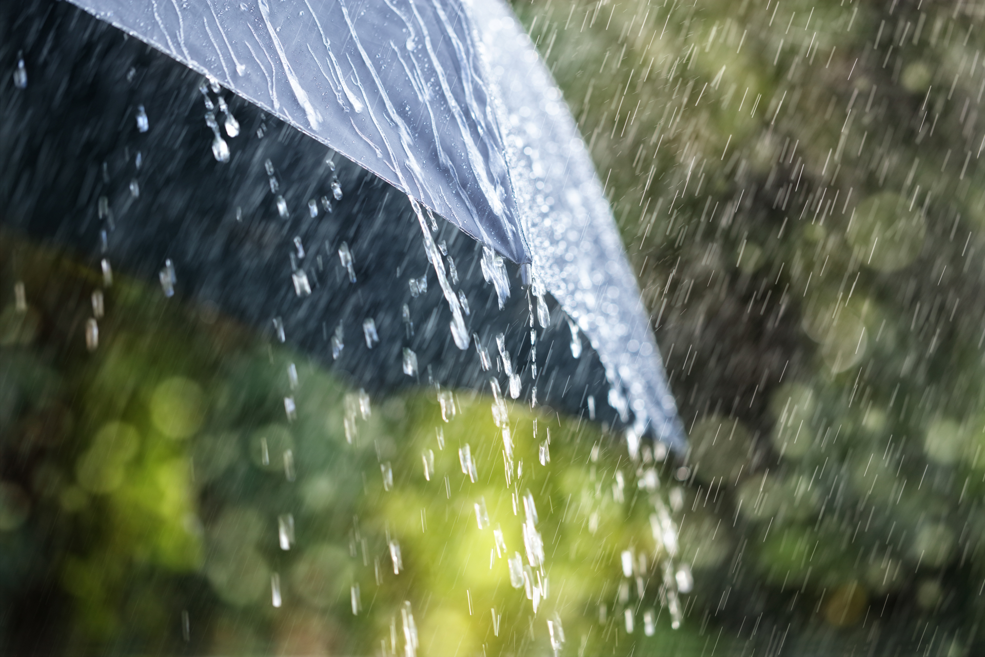 A black umbrella in heavy rain